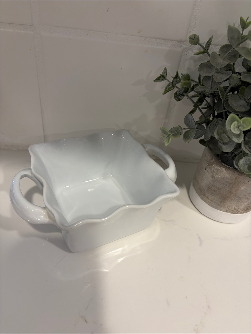 White Ceramic Square Serving Dish with Side Handles